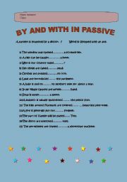 English worksheet: by and with in passive voice