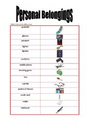 English worksheet: personal belongings part 1