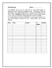 English worksheet: Reading Log