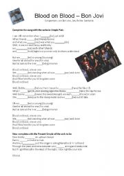 English Worksheet: SONG Blood on Blood Simple PAST