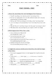 English Worksheet: PAST TENSES