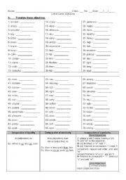 English Worksheet: comparing (equality, inferiority, superiority)