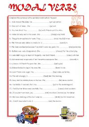 English Worksheet: MODAL VERBS: PAST TENSES