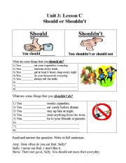 English Worksheet: Should/Shouldnt about Being Healthy - Worksheet