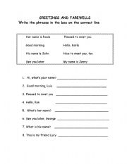 English Worksheet: GREETINGS AND FAREWELLS