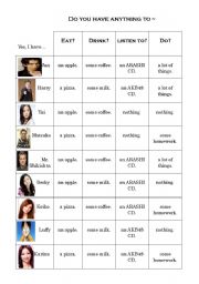 English Worksheet: Basic Infinitive Verb    Do you have anything to -