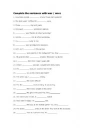 English Worksheet: Was or Were
