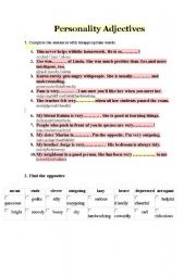 English Worksheet: personality edjectives