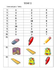 English worksheet: numbers and school things  listening test