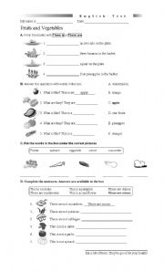 English worksheet: Fruits and Vegetables