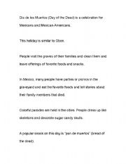 English Worksheet: Dia de los Muertos Facts