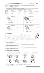 English Worksheet: Sports, Hobbies and daily routines