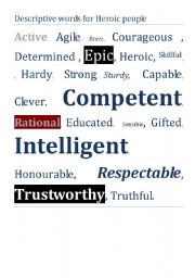 English worksheet: descriptive words for heroic people