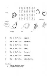 English Worksheet: fruit match