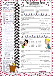 English Worksheet: Past Continuous Tense-affirmative sentences *** with grammar & key & B&W