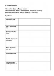 English worksheet: writing biography