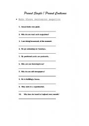 English Worksheet: PRESENT SIMPLE AND CONTINUOUS (NEGATIVE)