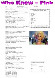 English Worksheet: Who Knew - Pink Music for Past Simple