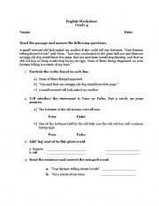 English worksheet: reading comprehension exercises