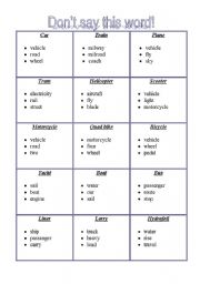 English Worksheet: Means of transport - Taboo