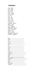 English worksheet: Antonym