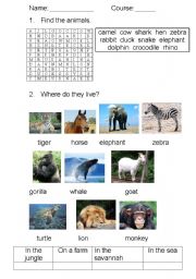 English worksheet: animals - mixed activities