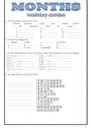 English Worksheet: Months - vocabulary exercises