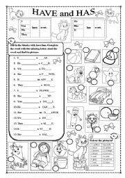 English Worksheet: Have and Has (+colours)