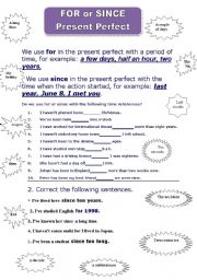 English Worksheet:  For or Since