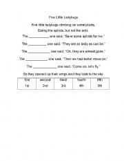 English worksheet: Five Little Ladybugs Poem-easy