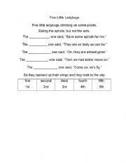English Worksheet: Five Little Ladybugs Poem-easy