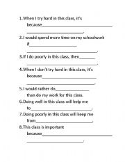 English Worksheet: Open-ended Exercise: Feelings About School Work/Classes