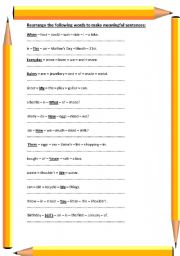 English Worksheet: Re-arrange the following sentences