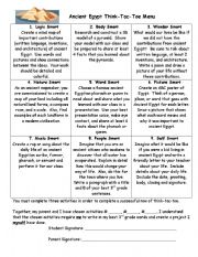 English worksheet: Egypt Think-Tac-Toe