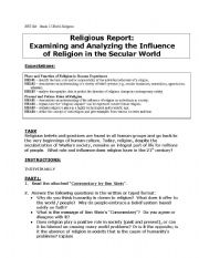 English worksheet: Secularism