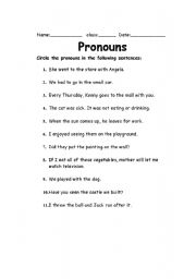 English worksheet: Identifying pronouns
