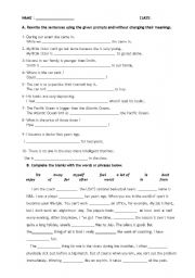 English Worksheet: test grammar and vocabulary