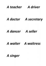 English Worksheet: cards for professions