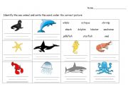 English worksheet: Sea Animals Writing