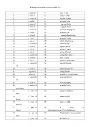 English Worksheet: Making uncountable nouns countable