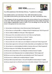 English Worksheet: Did you....