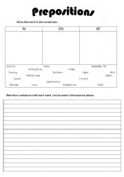 English worksheet: Prepositions IN ON AT