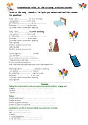 English Worksheet: CO/EE Daily routine + Gots A2 The Lazy song - Bruno Mars worksheet exercises