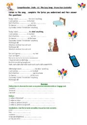 CO/EE Daily routine + Gots A2 The Lazy song - Bruno Mars worksheet exercises