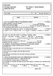 English Worksheet: QUIZ FOR BAC Ss