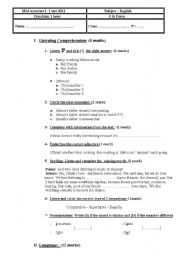 English Worksheet: mid-term test 1  9th form Tunisian pupils (another one)