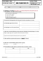 English Worksheet: english test 1 for 2nd year tunisian pupils