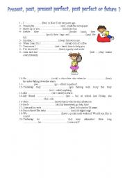 English Worksheet: Present, past, present perfect, past perfect or future?