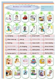 English Worksheet: routines of a housewife
