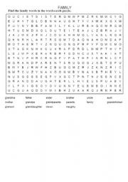 English Worksheet: family words wordsearch puzzle